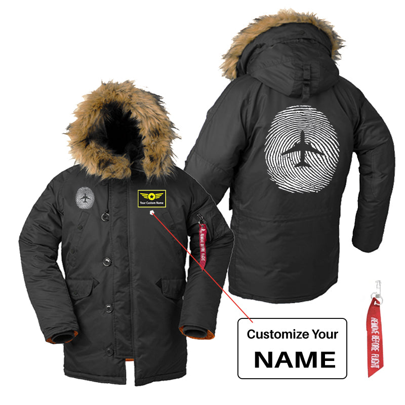 Aviation Finger Print Designed Parka Bomber Jackets