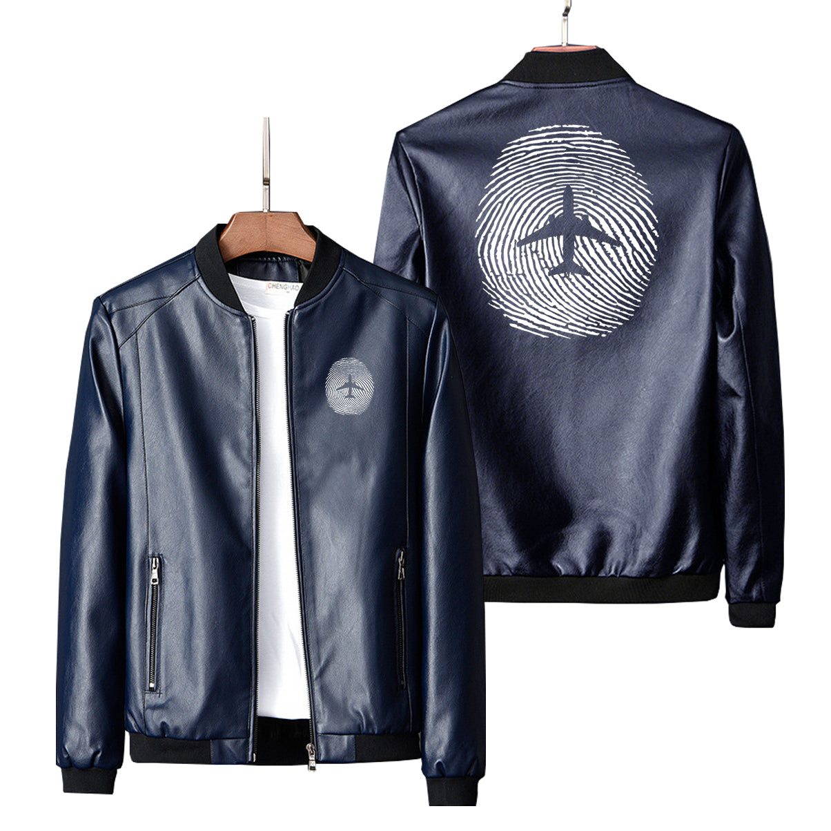 Aviation Finger Print Designed PU Leather Jackets