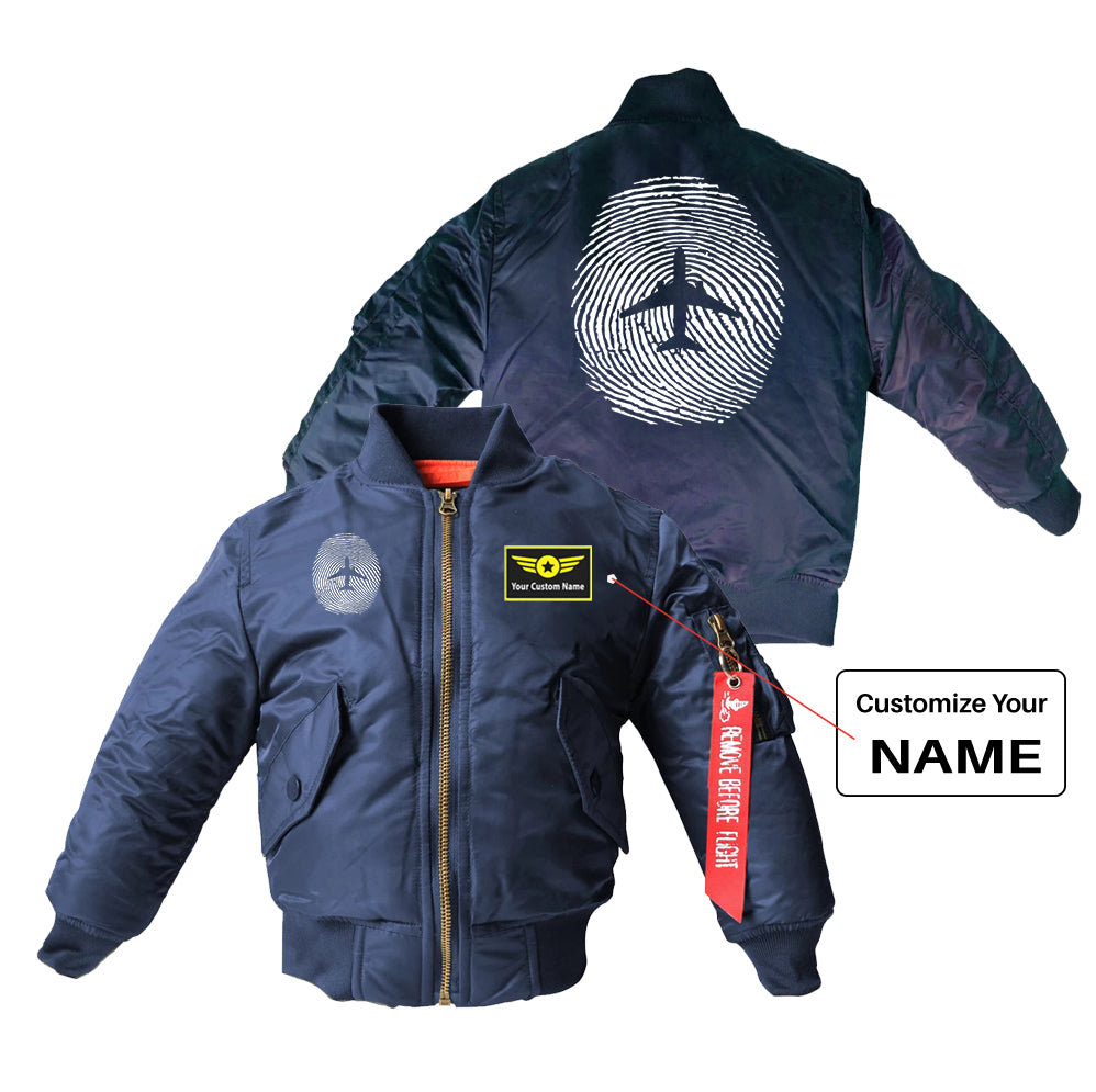 Aviation Finger Print Designed Children Bomber Jackets