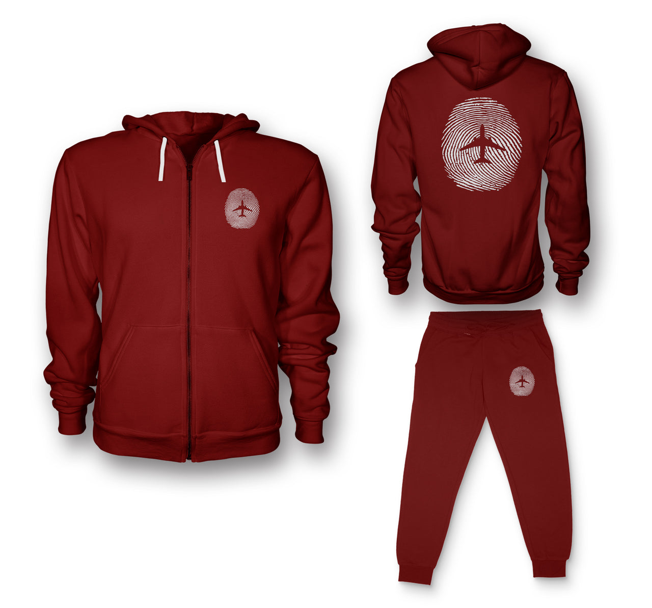 Aviation Finger Print Designed Zipped Hoodies & Sweatpants Set