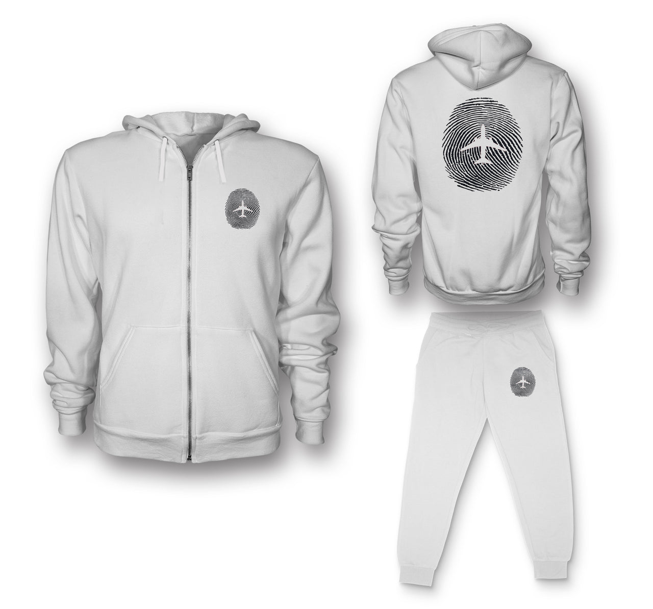 Aviation Finger Print Designed Zipped Hoodies & Sweatpants Set