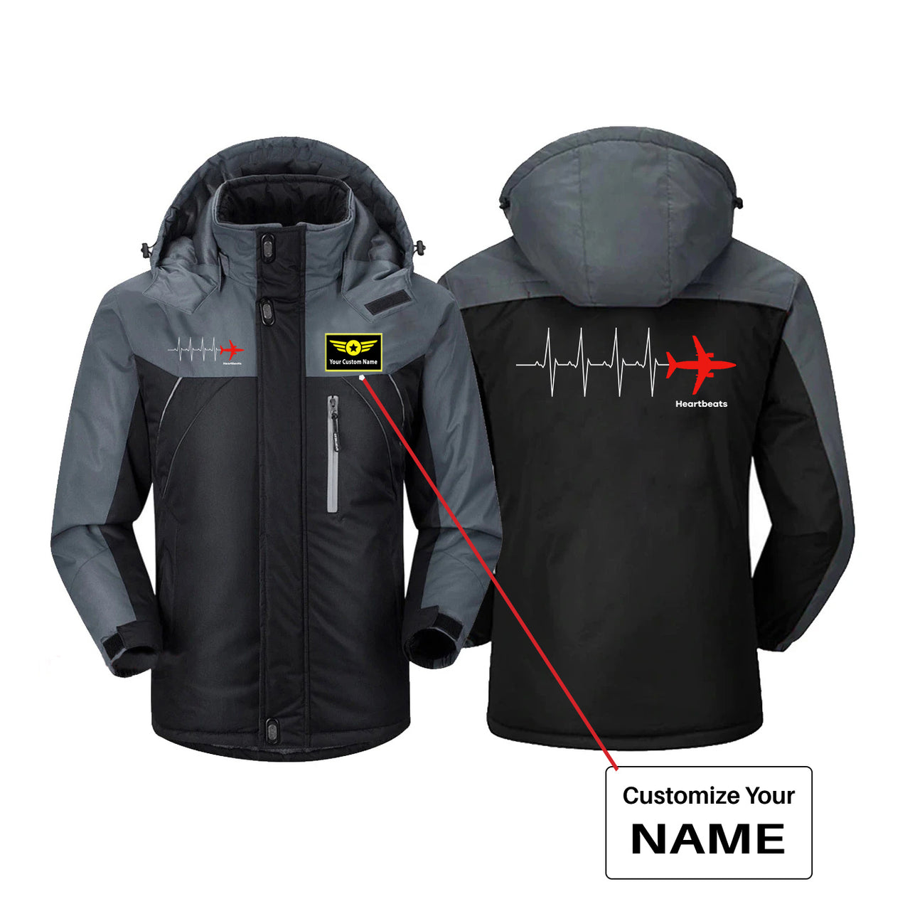Aviation Heartbeats Designed Thick Winter Jackets