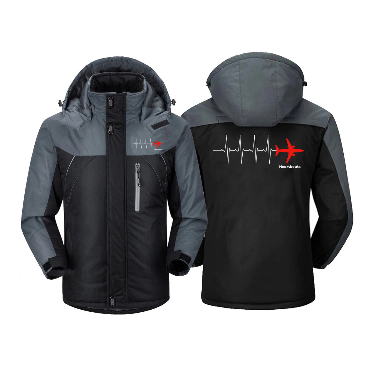Aviation Heartbeats Designed Thick Winter Jackets