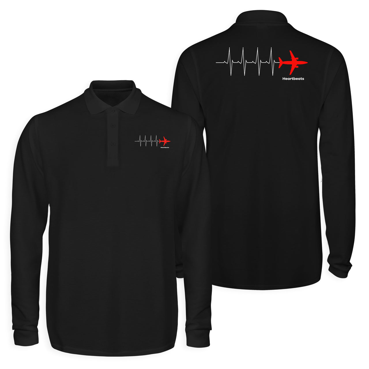 Aviation Heartbeats Designed Long Sleeve Polo T-Shirts (Double-Side)