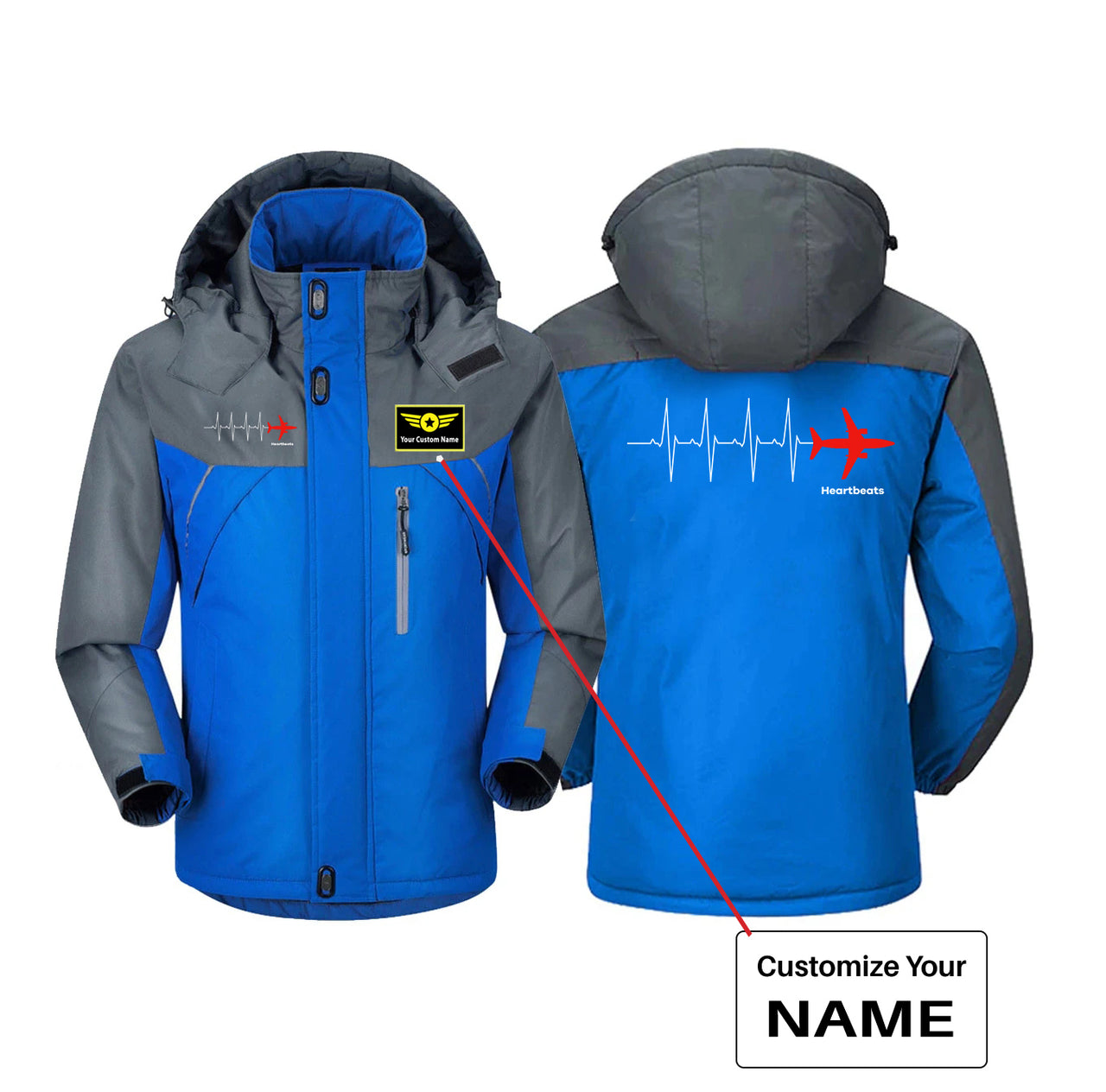 Aviation Heartbeats Designed Thick Winter Jackets