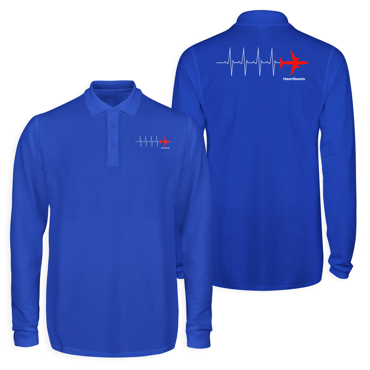 Aviation Heartbeats Designed Long Sleeve Polo T-Shirts (Double-Side)