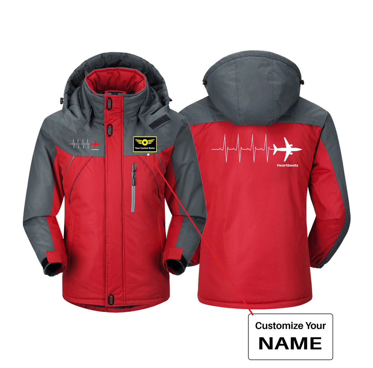 Aviation Heartbeats Designed Thick Winter Jackets