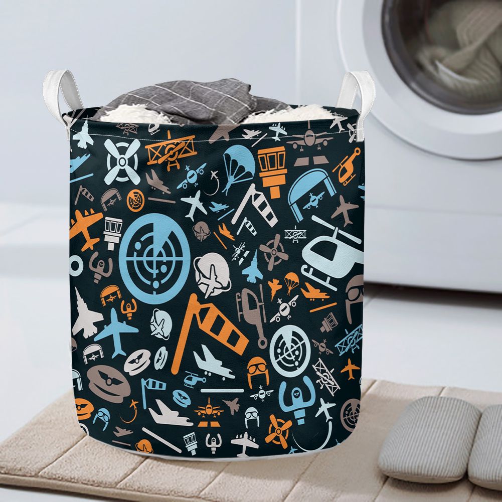 Aviation Icons Designed Laundry Baskets