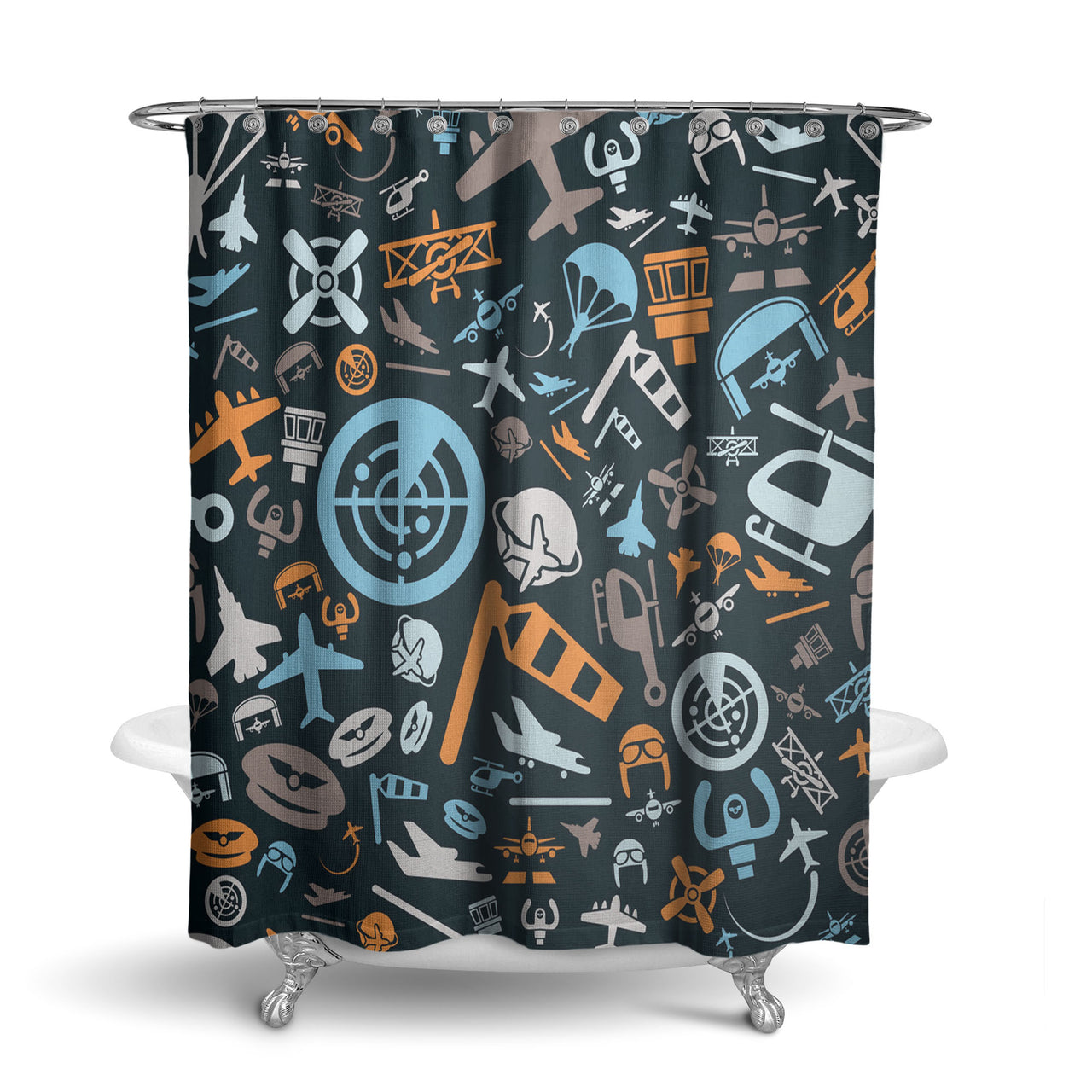 Aviation Icons Designed Shower Curtains