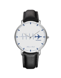 Thumbnail for Aviation Heartbeats Leather Strap Watches Pilot Eyes Store Silver & Black Leather Strap 