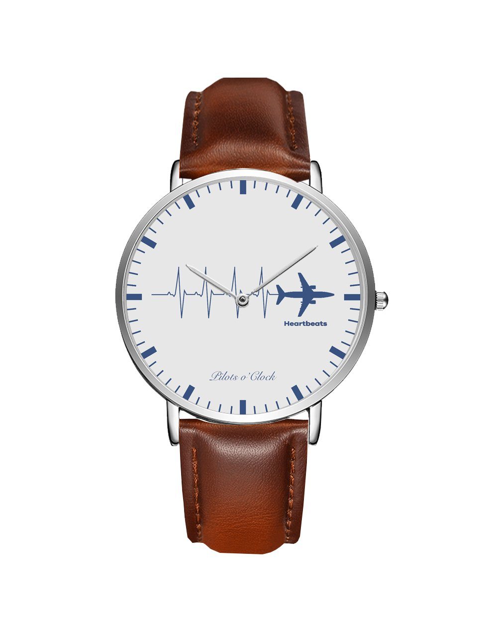 Aviation Heartbeats Leather Strap Watches Pilot Eyes Store Silver & Brown Leather Strap 