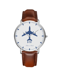 Thumbnail for Boeing 707 Leather Strap Watches Pilot Eyes Store Silver & Brown Leather Strap 