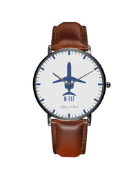 Thumbnail for Boeing 717 Leather Strap Watches Pilot Eyes Store Black & Brown Leather Strap 