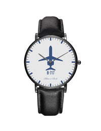 Thumbnail for Boeing 717 Leather Strap Watches Pilot Eyes Store Black & Black Leather Strap 