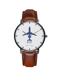 Thumbnail for Boeing 727 Leather Strap Watches Pilot Eyes Store Black & Brown Leather Strap 