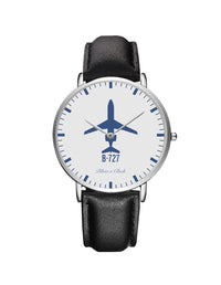 Thumbnail for Boeing 727 Leather Strap Watches Pilot Eyes Store Silver & Black Leather Strap 