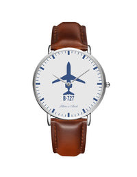 Thumbnail for Boeing 727 Leather Strap Watches Pilot Eyes Store Silver & Brown Leather Strap 