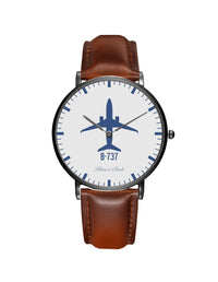 Thumbnail for Boeing 737 Leather Strap Watches Pilot Eyes Store Black & Brown Leather Strap 