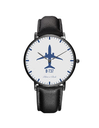 Thumbnail for Boeing 737 Leather Strap Watches Pilot Eyes Store Black & Black Leather Strap 