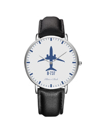 Thumbnail for Boeing 737 Leather Strap Watches Pilot Eyes Store Silver & Black Leather Strap 