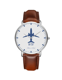 Thumbnail for Boeing 737 Leather Strap Watches Pilot Eyes Store Silver & Brown Leather Strap 