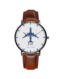 Thumbnail for Boeing 747 Leather Strap Watches Pilot Eyes Store Black & Brown Leather Strap 
