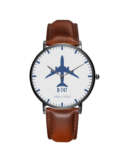 Side view of Boeing 747 aviation slim watch in stainless steel, polished finish.