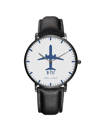 Thumbnail for Boeing 757 Leather Strap Watches Pilot Eyes Store Black & Black Leather Strap 