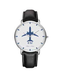 Thumbnail for Boeing 767 Leather Strap Watches Pilot Eyes Store Silver & Black Leather Strap 