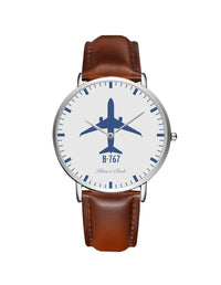Thumbnail for Boeing 767 Leather Strap Watches Pilot Eyes Store Silver & Brown Leather Strap 
