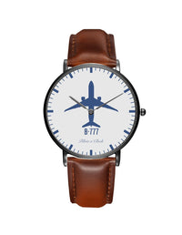Thumbnail for Boeing 777 Leather Strap Watches Pilot Eyes Store Black & Brown Leather Strap 