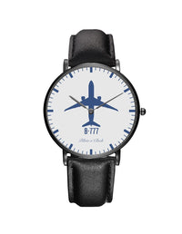 Thumbnail for Boeing 777 Leather Strap Watches Pilot Eyes Store Black & Black Leather Strap 