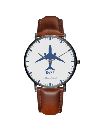 Side view of Boeing 787 aviation slim watch in stainless steel, polished finish.