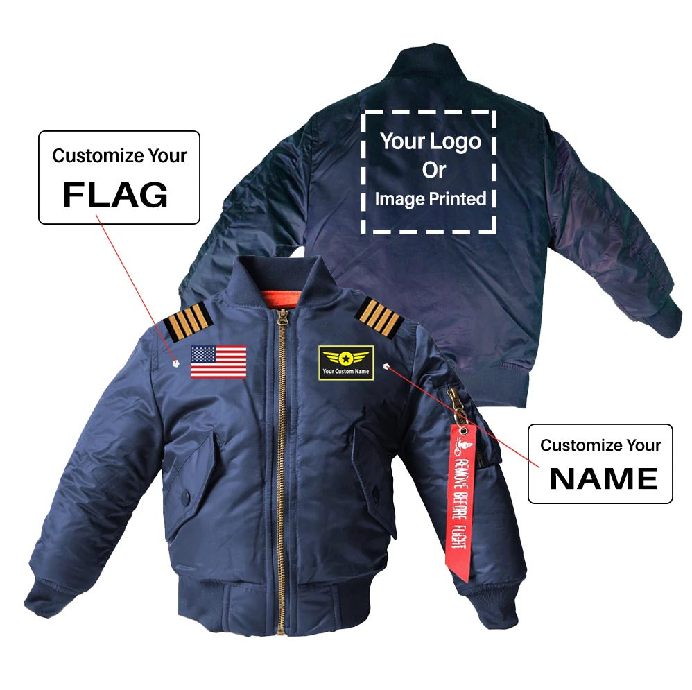 Custom Flag & Name & LOGO & Epaulettes Children Bomber Jackets