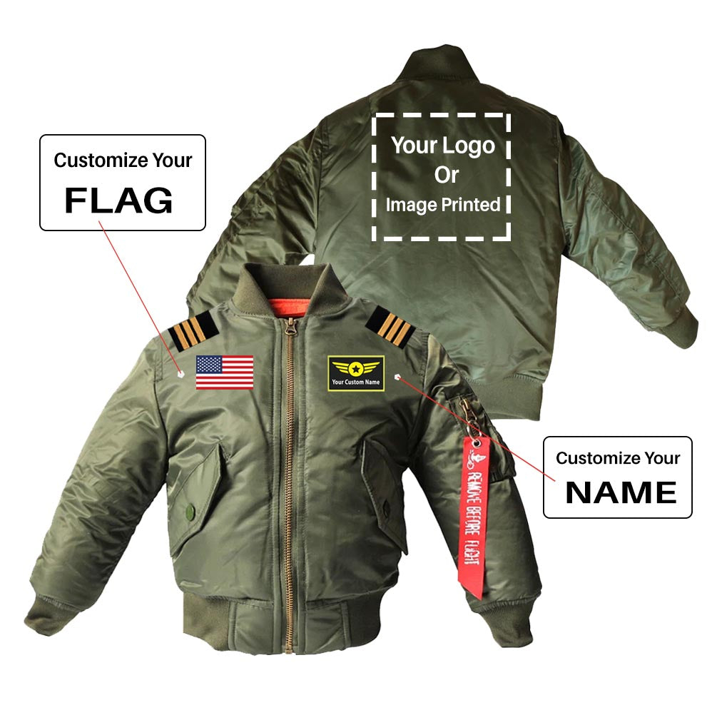 Custom Flag & Name & LOGO & Epaulettes Children Bomber Jackets