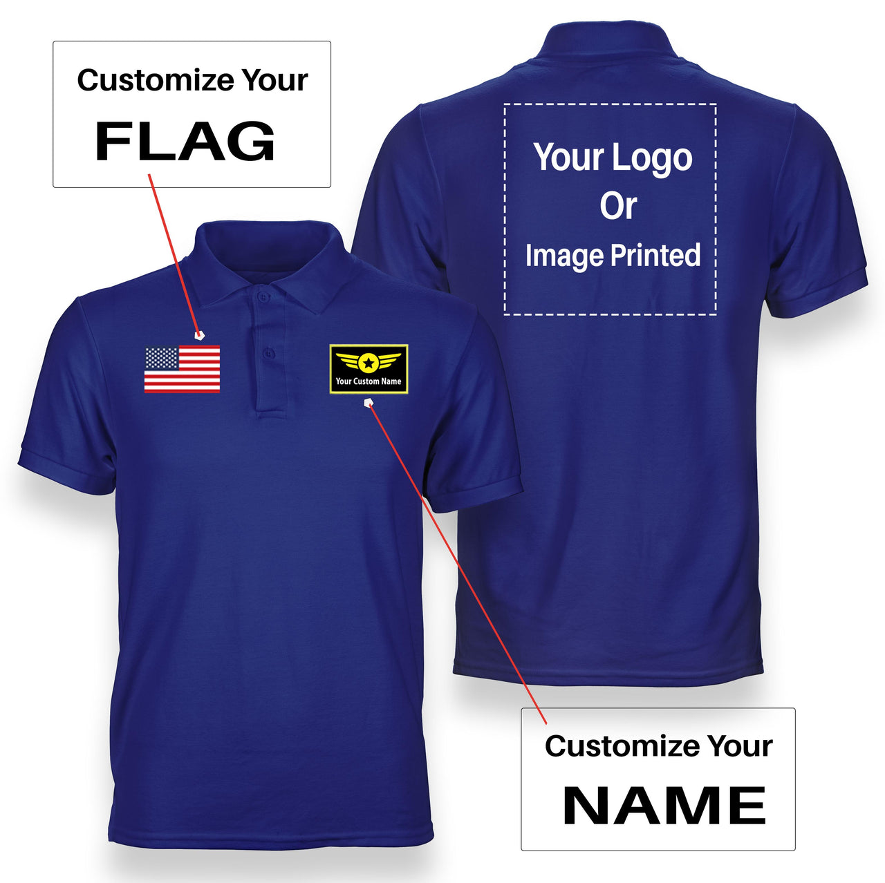 Custom Flag & Name & Logo Designed Polo T-Shirts