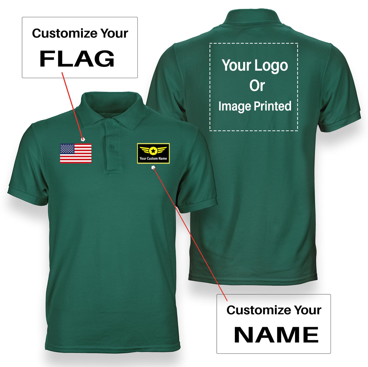 Custom Flag & Name & Logo Designed Polo T-Shirts