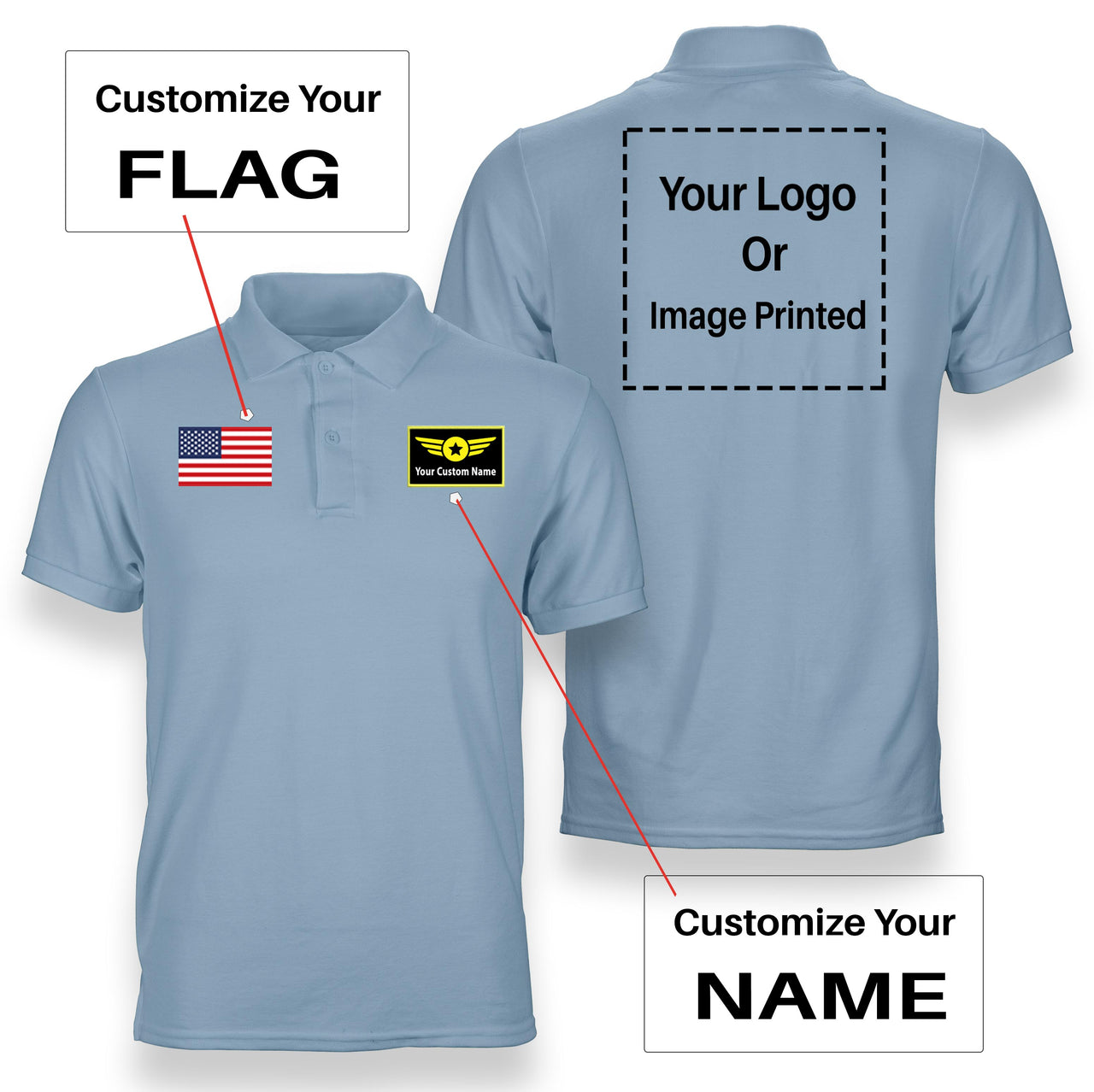Custom Flag & Name & Logo Designed Polo T-Shirts