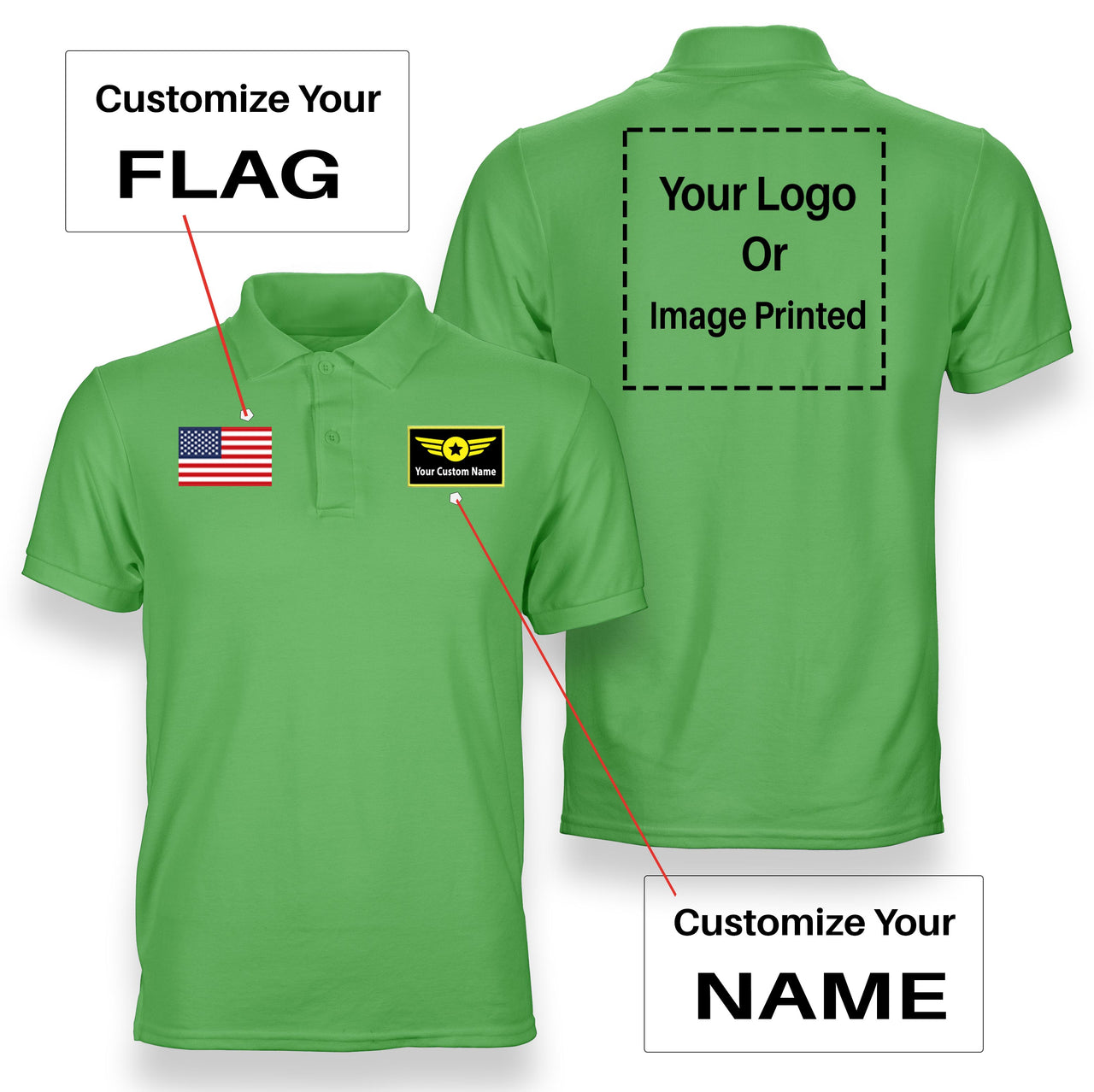 Custom Flag & Name & Logo Designed Polo T-Shirts