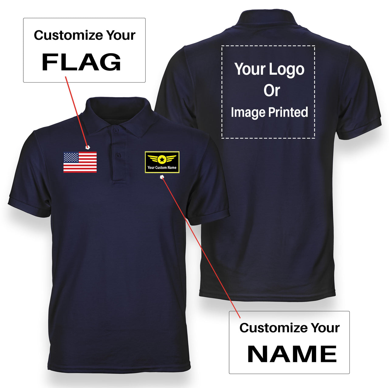 Custom Flag & Name & Logo Designed Polo T-Shirts