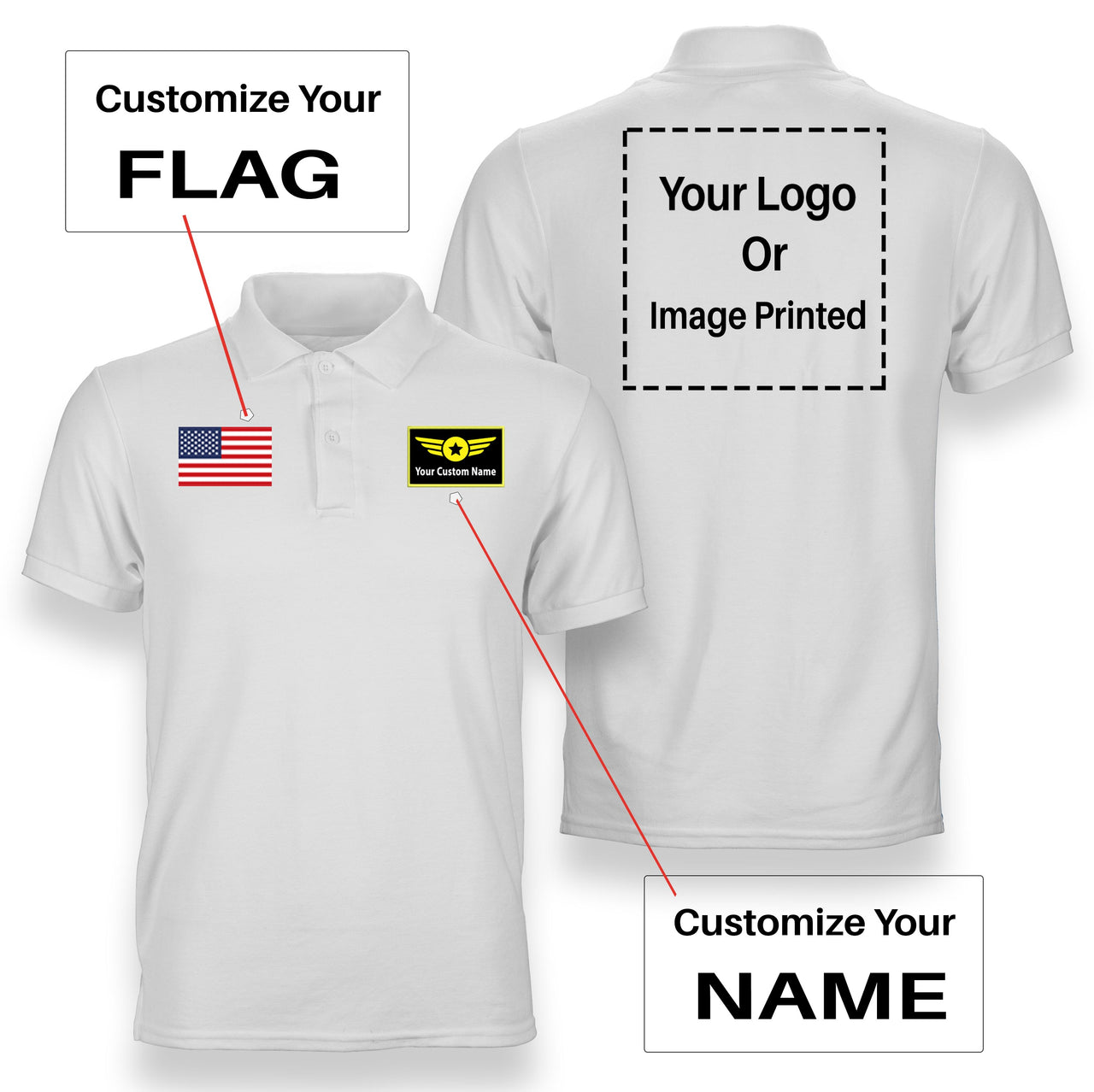 Custom Flag & Name & Logo Designed Polo T-Shirts