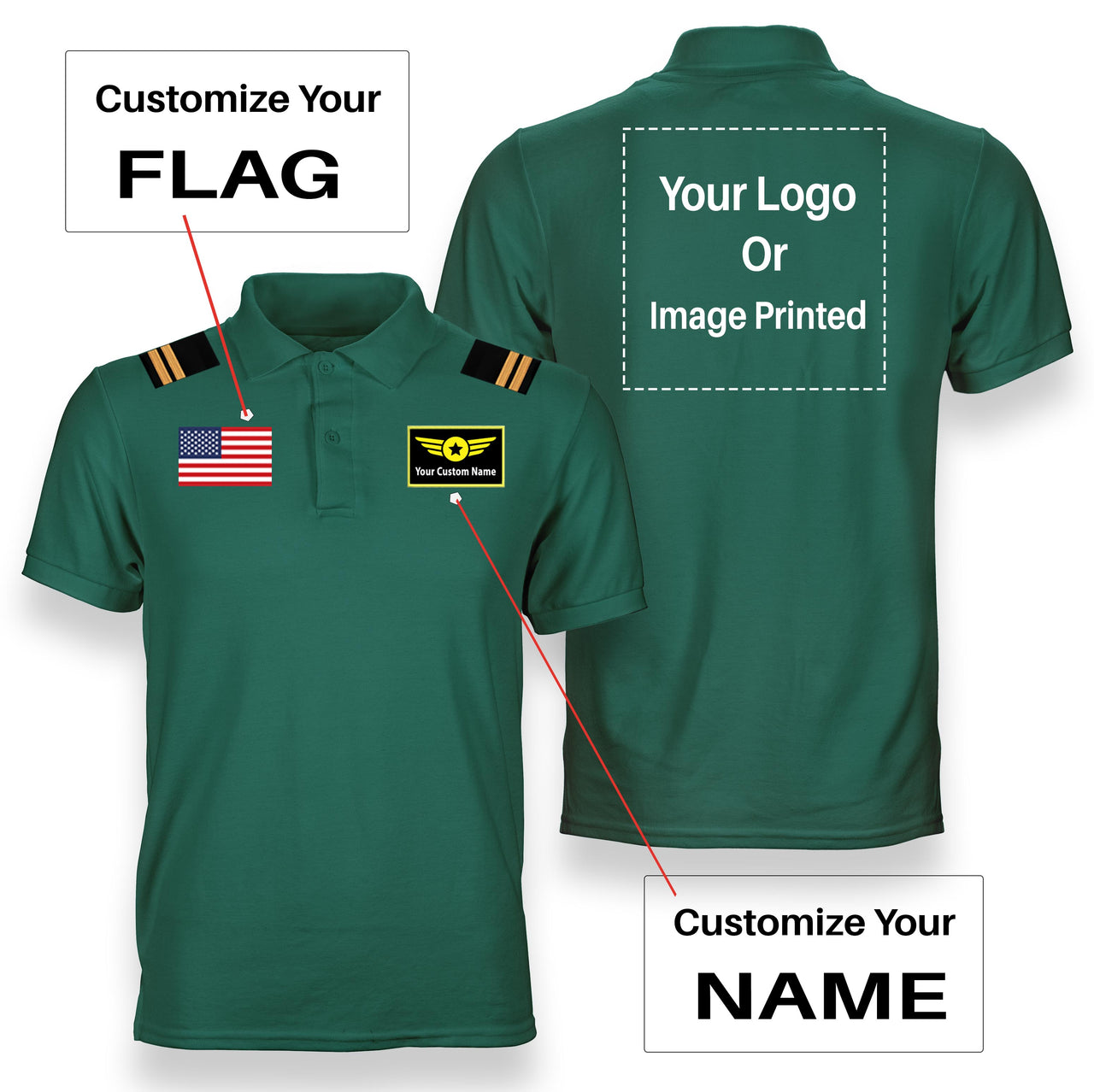 Custom Flag & Name & Epaulettes & LOGO Designed Polo T-Shirts
