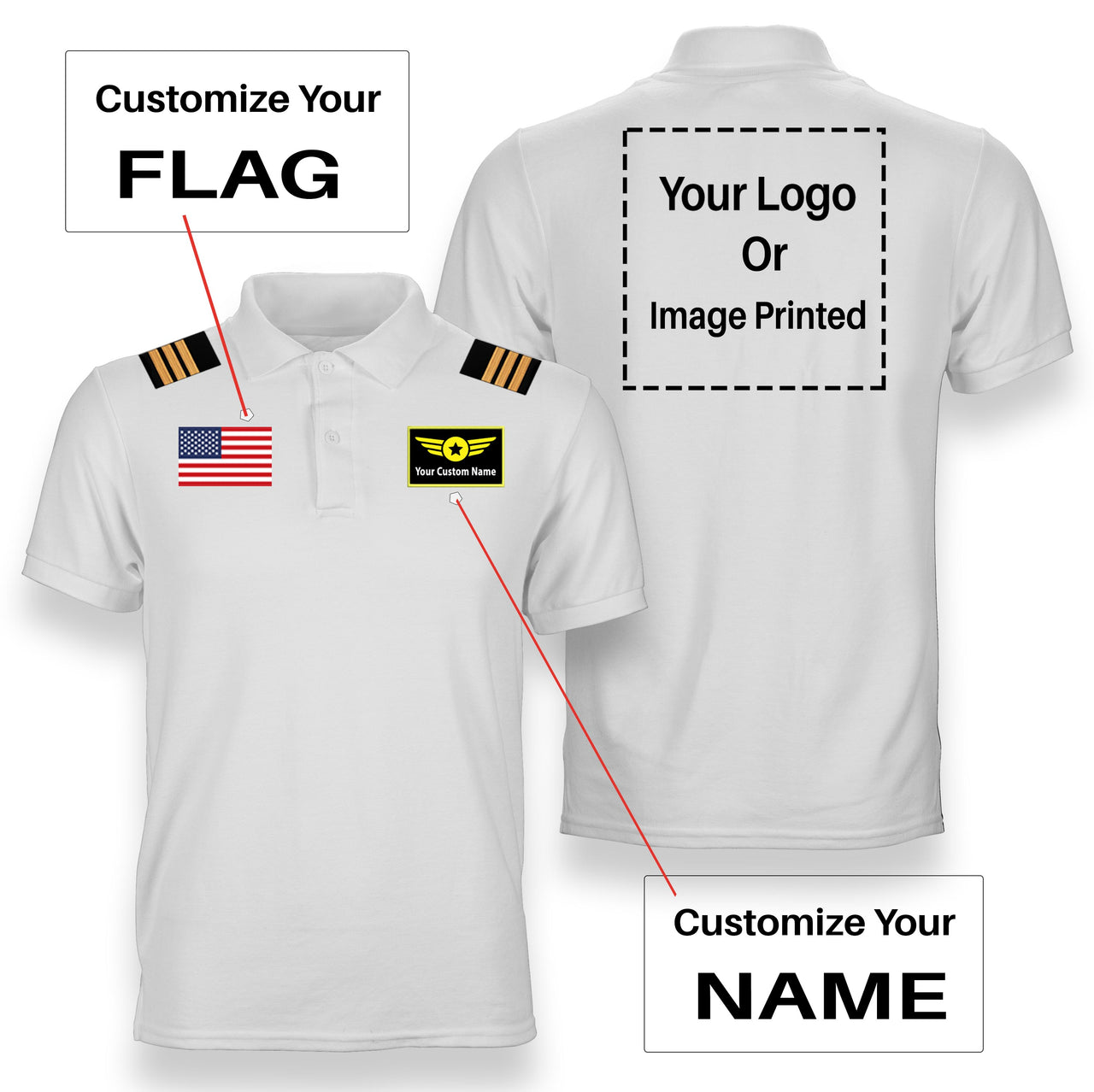 Custom Flag & Name & Epaulettes & LOGO Designed Polo T-Shirts