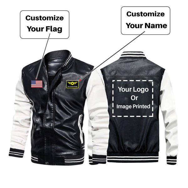 Custom Flag & Name & LOGO Stylish Leather Bomber Jackets