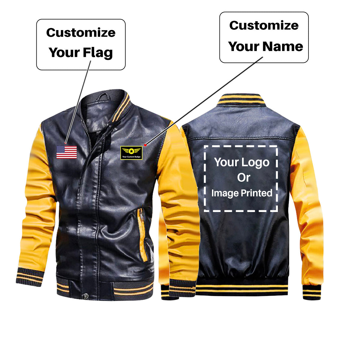 Custom Flag & Name & LOGO Stylish Leather Bomber Jackets
