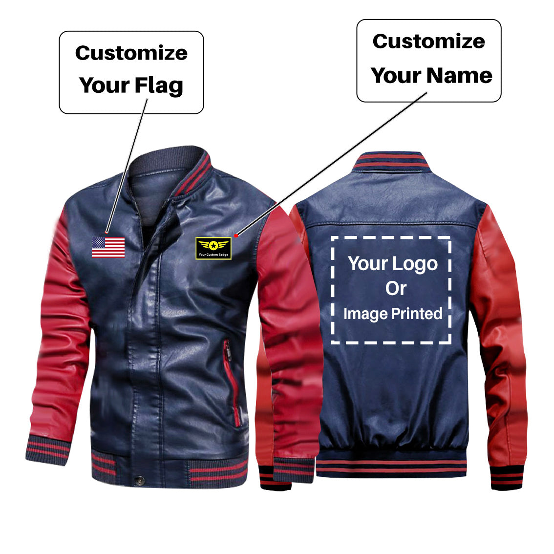 Custom Flag & Name & LOGO Stylish Leather Bomber Jackets