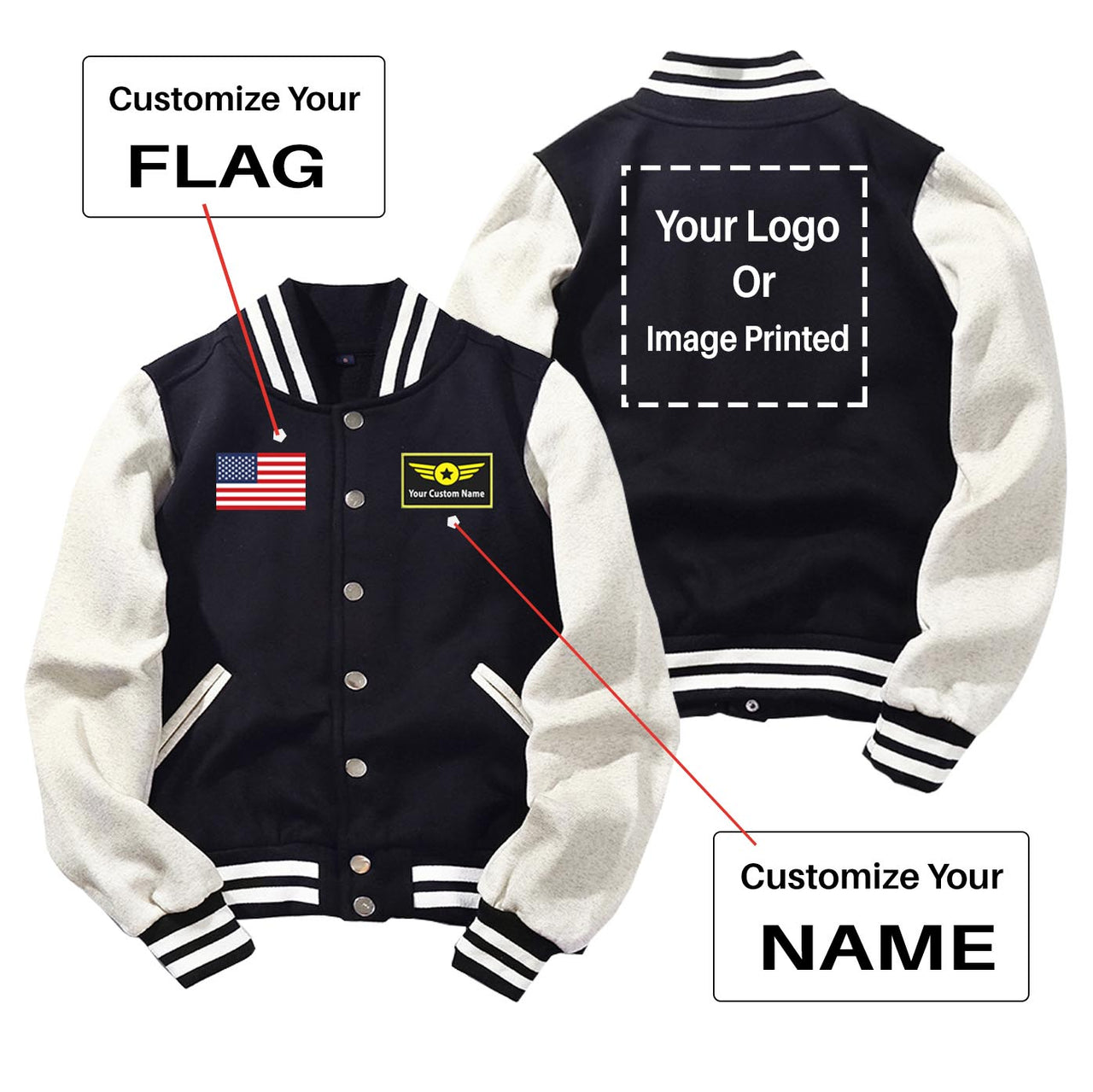 Custom Flag & Name & LOGO Designed Baseball Style Jackets