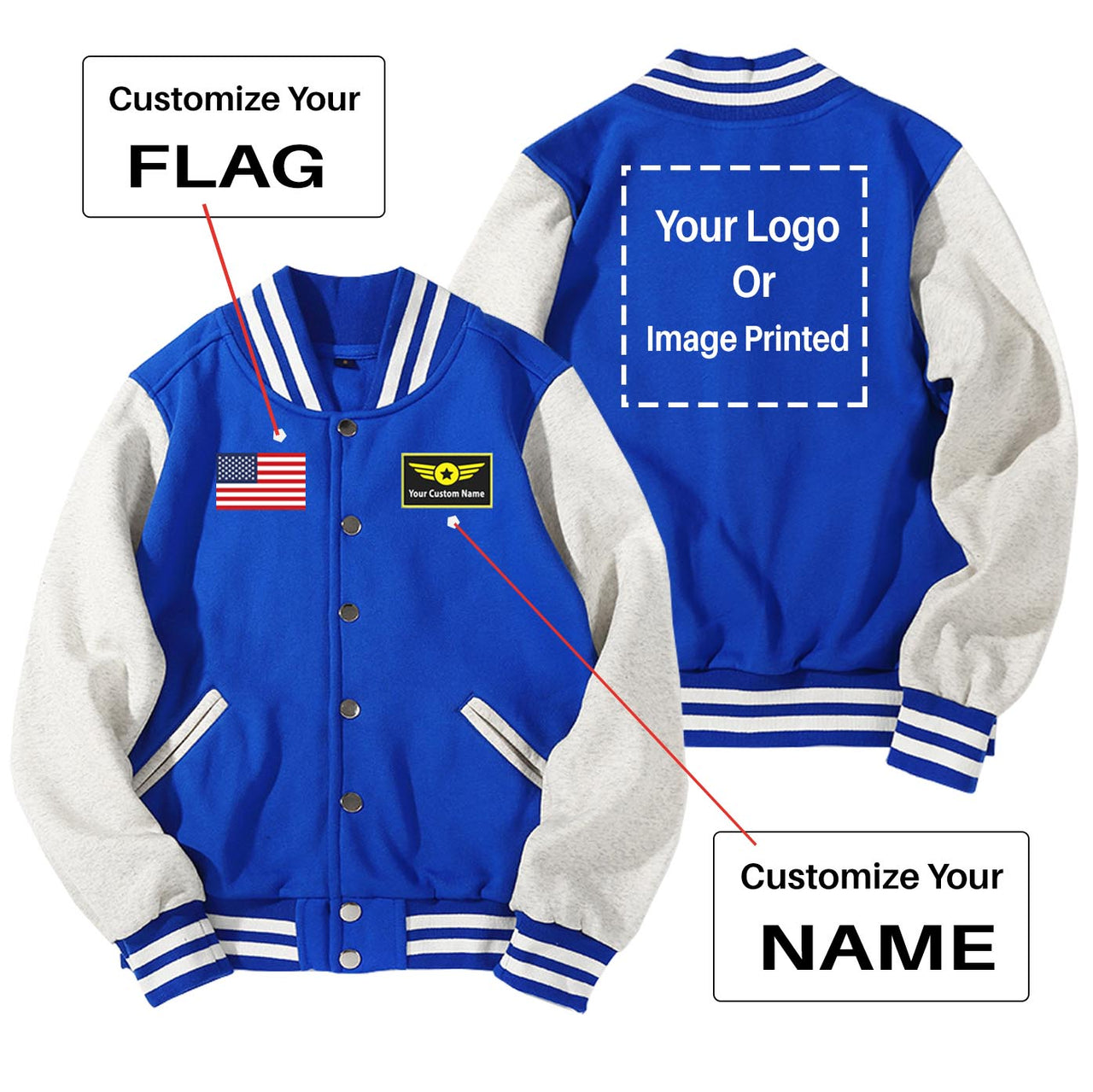 Custom Flag & Name & LOGO Designed Baseball Style Jackets