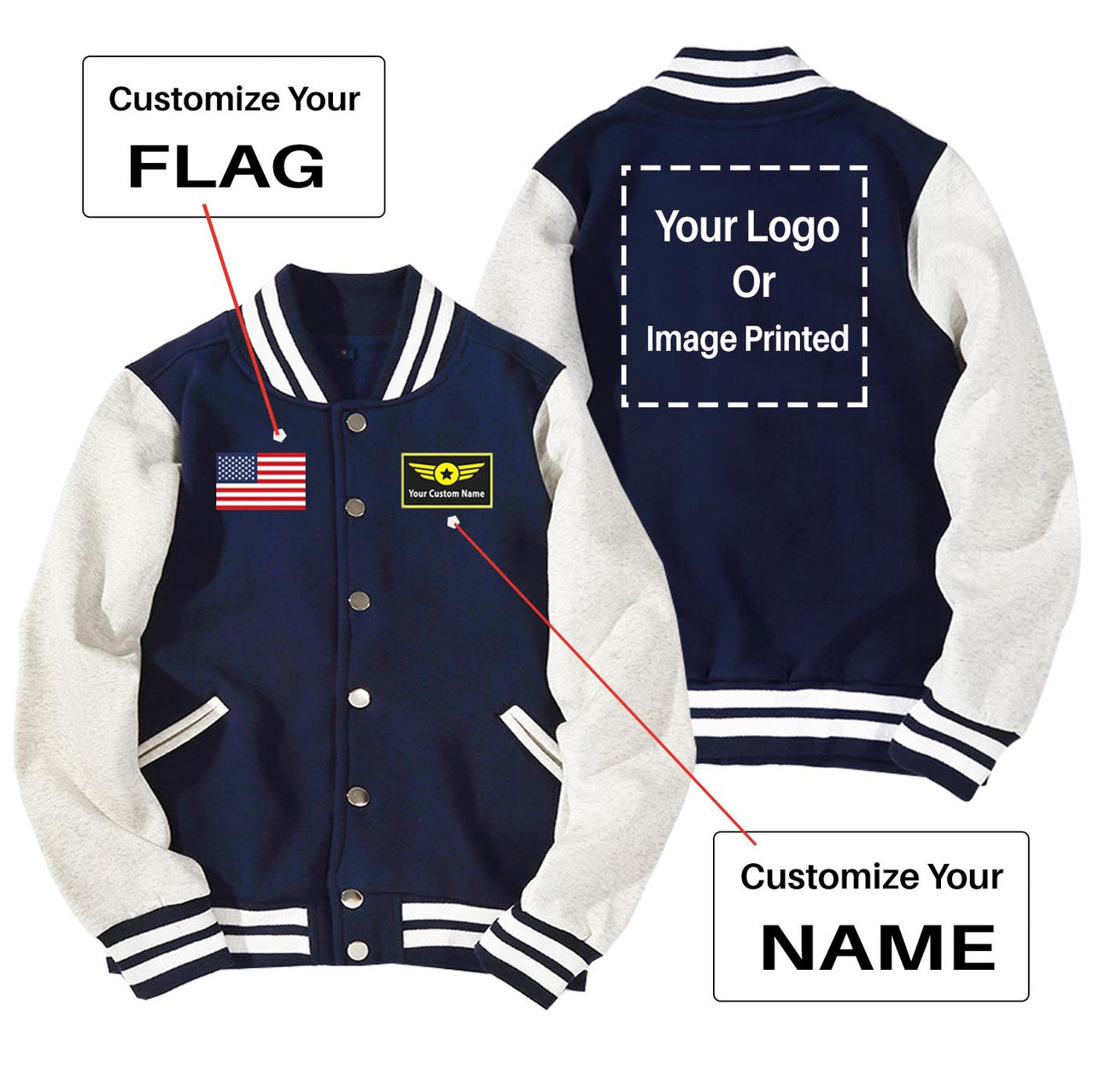 Custom Flag & Name & LOGO Designed Baseball Style Jackets