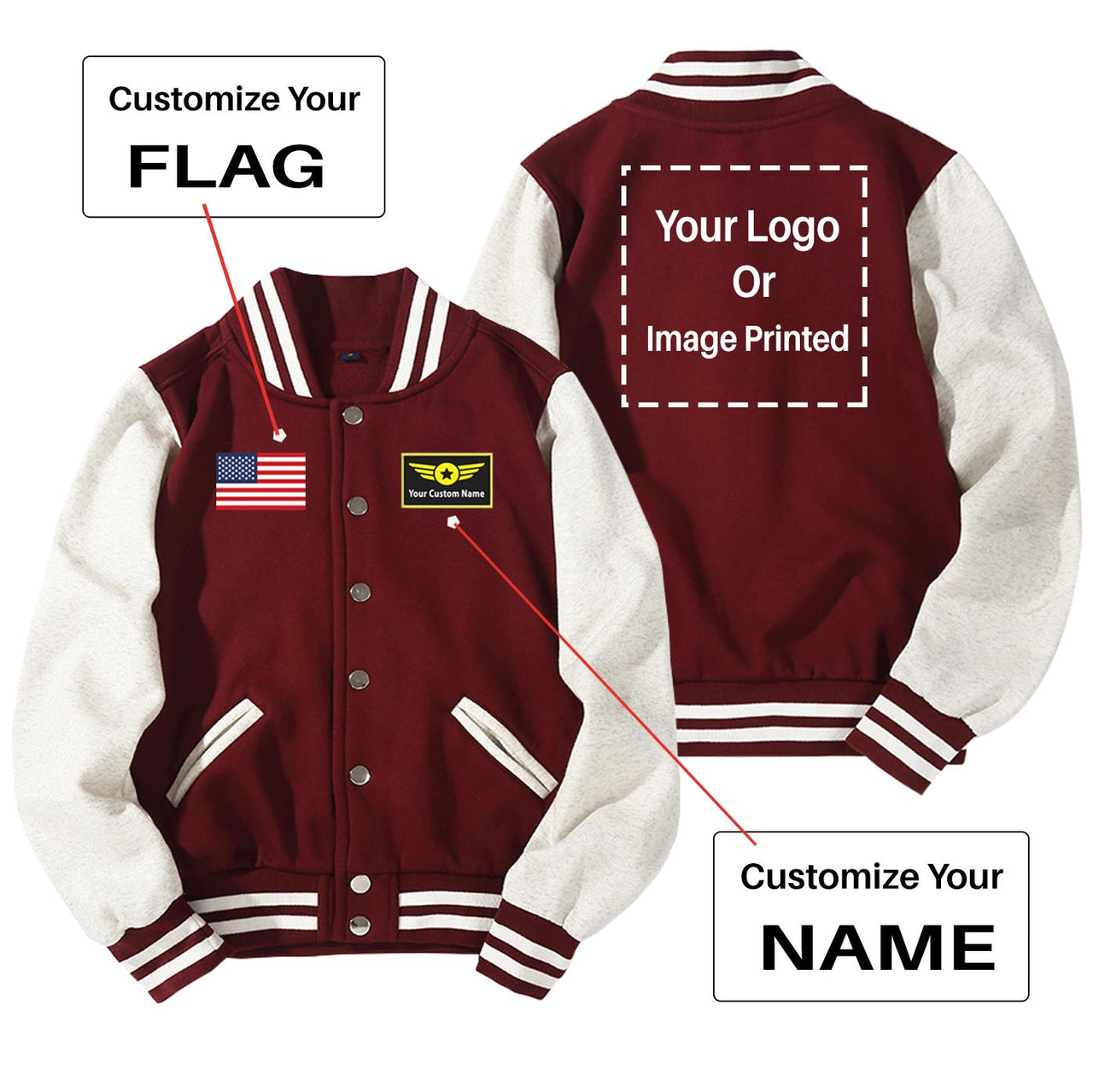 Custom Flag & Name & LOGO Designed Baseball Style Jackets